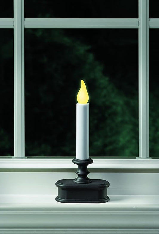 Xodus Innovations FPC1221A 8 inch Battery Operated LED Dusk to Dawn Window Candle with Amber Steady On or Flicker Flame, Black/Antique Bronze