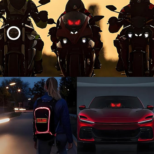 Mini LED Sign for Car - Devil Eyes Light for Motorcycle, Flexible Programmable 7"x3" LED Matrix Panel for Advertising & DIY Use,App & Remote Control