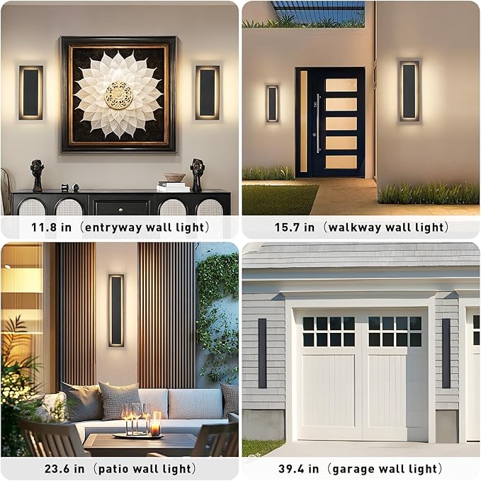 π―π΅.π° ππ‘ Long Outdoor LED Wall Lights, Modern Exterior Garage Wall Light,Outside Light Fixtures For House,Patio,Front Porch,36W Black Outdoor Wall Sconce Waterproof 2 Pack,3000K Warm White