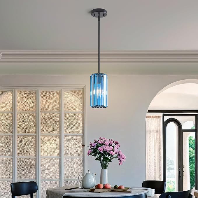 Modern Crystal Pendant Light Mini Light Blue Chandeliers Adjustable Pendant Lights Fixture for Kitchen Island Dinning Room Corridor Bedroom(Light Blue 3-Pack)