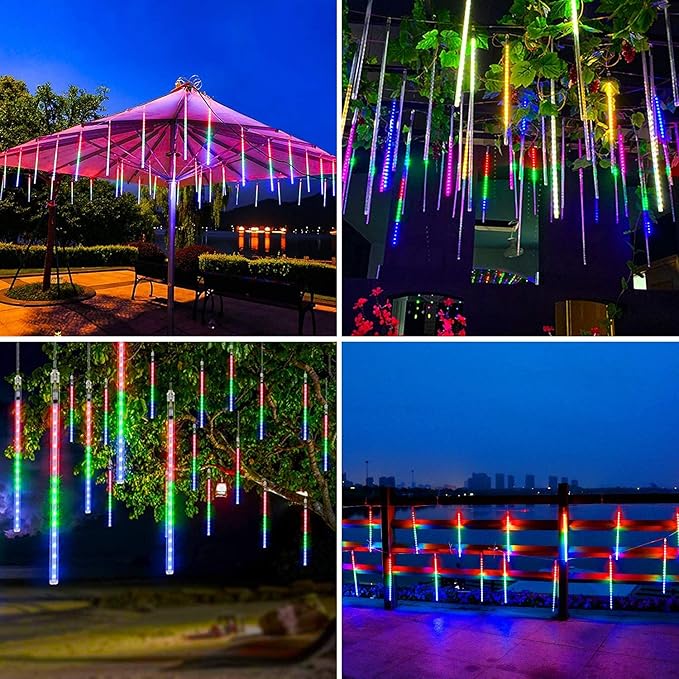 JMEXSUSS 2 Pack Solar Meteor Shower Lights, 16 Tube 288 LED Multicolor Meteor Christmas Lights, Solar Christmas Lights Outdoor Waterproof for Tree Christmas Decorations