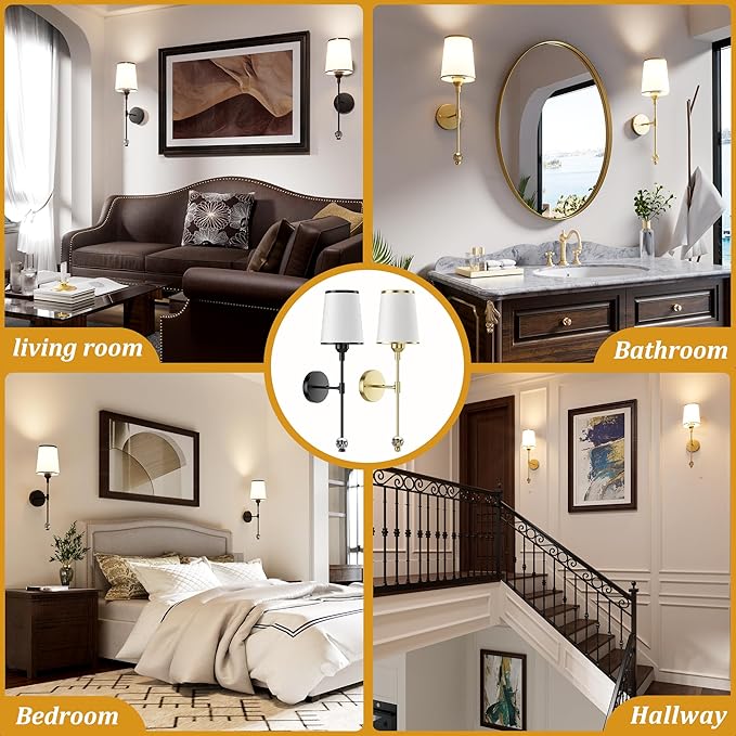 PAIHOME Wall Sconces Set of Two Battery Operated, Rechargeable Wireless Sconces with 5000mAh Dimmable 15 Colors Bulb and Remote, Black Wall Sconce for Bedroom Living Room Bathroom Hallway