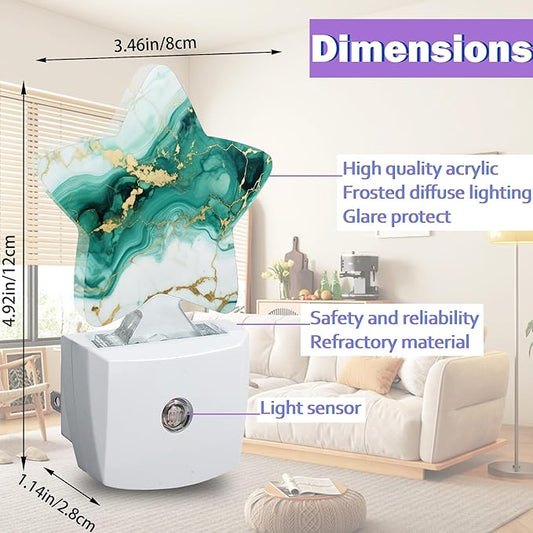Green Gold Marble Night Lights Plug Into Wall Decorative,Modern Abstract Sleep Friendly Lamp, Energy Efficient Dusk-to-Dawn Sensor Nightlights for Kid Bedroom Nursery Bathroom