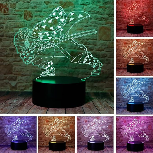Cute Demon Slayer Agatsuma Zenitsu Anime Character 3D Optical Illusion LED Bedroom Decor Sleep Table Lamp with Remote 7 Colors Visual Night Light Birthday Christmas Gifts for Kids