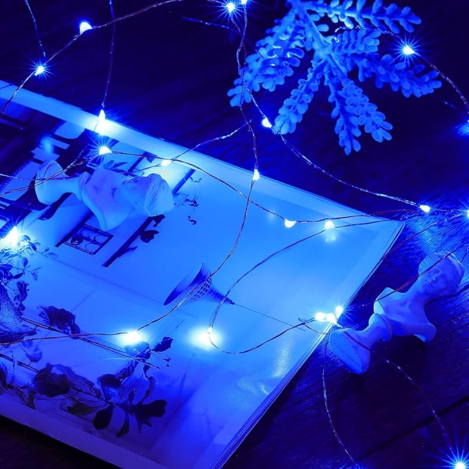 Ariceleo Led Fairy Lights Battery Operated, 1 Pack Mini Battery Powered Copper Wire Starry Fairy Lights for Bedroom, Christmas, Parties, Wedding, Centerpiece, Decoration (5m/16ft Blue)
