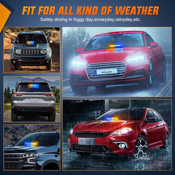 Nilight 12LED Traffic Advisor Strobe Light Bar Amber Blue Emergency Warning Hazard Safety Dash Front/Rear Windshield Flashing Lights for Cars Trucks Police Firefighter Plow Construction Vehicles