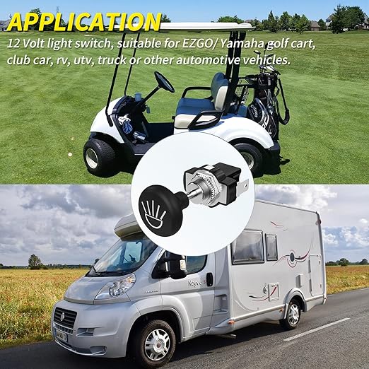 Joinfworld Golf Cart Headlight Switch Push Pull Type 12 Volt Universal Light Switch Button for Club Car, EZGO, Yamaha - 2Pcs