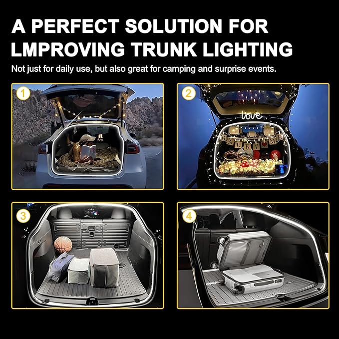 Tlyard Front Trunk LED Lights Strip for Tesla Model Y Juniper 2025 2026 Back Interior Frunk Lightning Waterproof &High Brightness Strip for Tesla Model Y Accessories