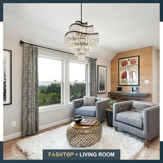 7-Tier 12 Lights Black Crystal Chandelier 20" Modern K9 Crystal Pendant Chandelier Light Fixture Luxury for Living Room Dining Room Bedroom Kitchen Foyer Entryway, E12