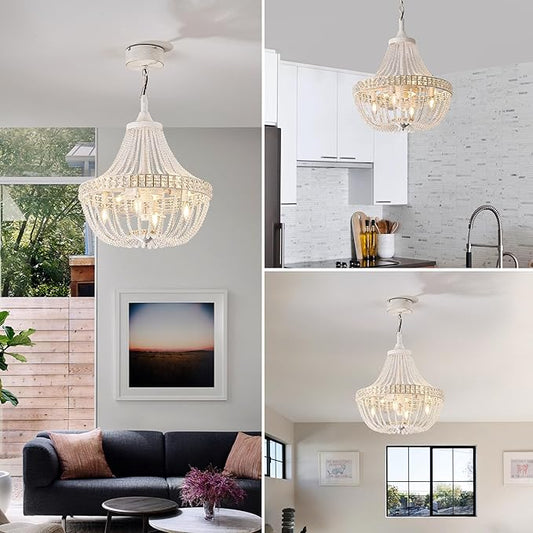 Vintage Empire Crystal Chandelier Fan with 64 Bead Strands, 7 Blades Invisible Fan, Remote/APP Controlled Ceiling Fan for Living Room, Bedroom, Dining Hall (White Gold, 20'' Rustic Style)