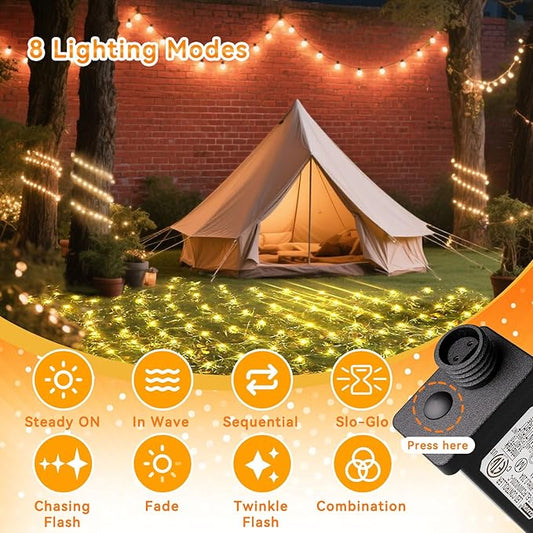 LitHome 14.8FT x 5FT Christmas Net Lights, 300 LED Net Lights Outdoor Mesh Light with 8 Modes, Connectable Waterproof Warm White Christmas Mesh Light for Bushes, Garden, Backyard, Xmas, Holiday Decor