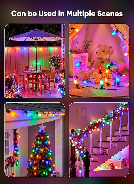 C9 LED Christmas Lights Outdoor, 150 Feet C9 String Lights with 150 Shatterproof Matte Bulbs, Connectable Waterproof Christmas Tree Lights for Holiday Roofline Backyard Garden Decor, Multicolor