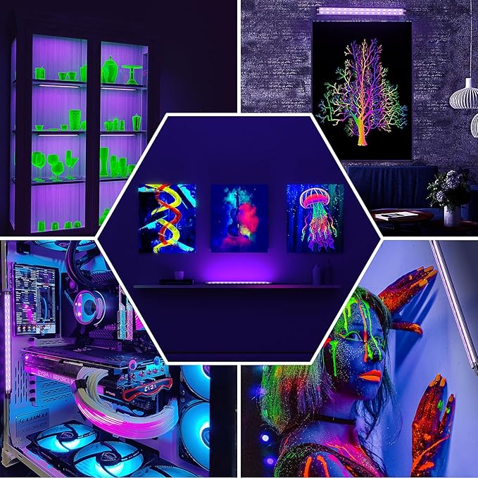 Onforu 4 Pack 10W LED Black Light Bar, 1ft, USB Blacklight Tube, Blacklight Bars with Switch, Black Light for Fluorescent Tapestry Poster, Cabinet, Glow Party, Halloween, Classroom, Body Paint