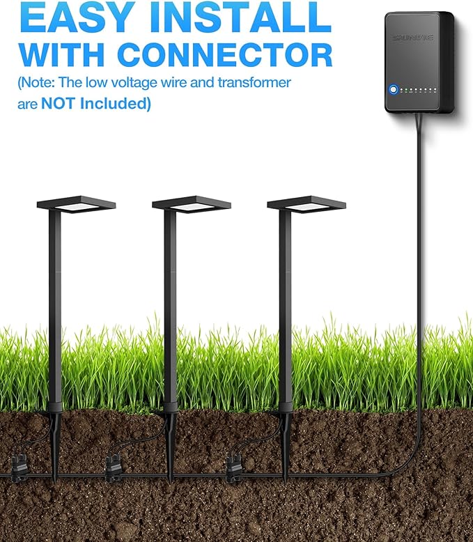 SUNVIE 4-Pack Low Voltage Landscape Lights 5W LED Pathway Lights with Connectors IP65 Waterproof Outdoor Landscape Path Lights Low Voltage for Yard Garden Walkway, 12V-24V AC/DC, 3000K Warm White