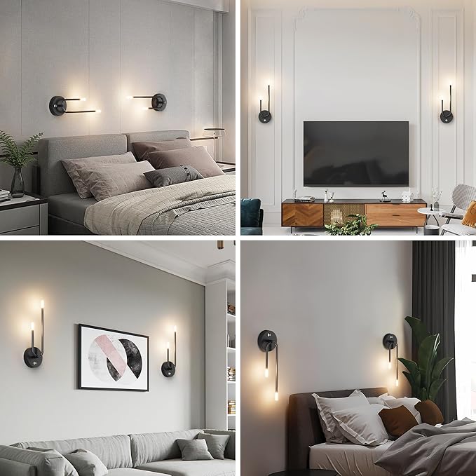 Aipsun Black Battery Operated Wall Sconce Set of 2, Wireless Sconces Modern LED 3000K Rechargeable Wall Sconce Dimmable Battery Wall Light for Living Room,Bedroom
