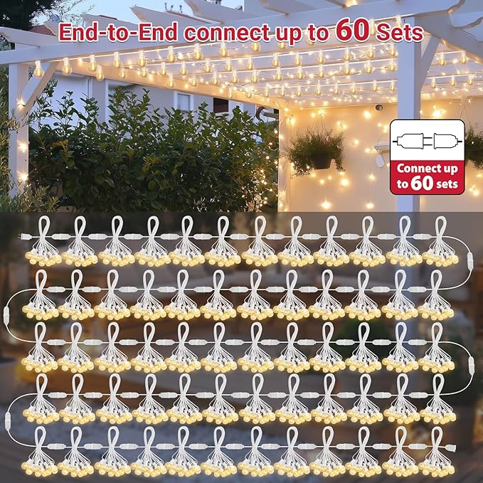 LAMPHOME 26FT Warm White LED Outdoor String Lights, 12+1 Shatterproof G40 Edison Bulbs, UL IP44 Waterproof Connectable Outdoor Hanging Lights for Backyard Porch Garden Deck Balcony Decor