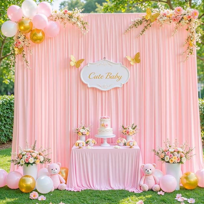 8 Panels Blush Pink Backdrop Curtain for Parties Wedding Wrinkle Free Pink Photo Curtains Backdrop Drapes Fabric Decoration for Baby Shower Birthday Party 40ft(W) x 10ft(H)