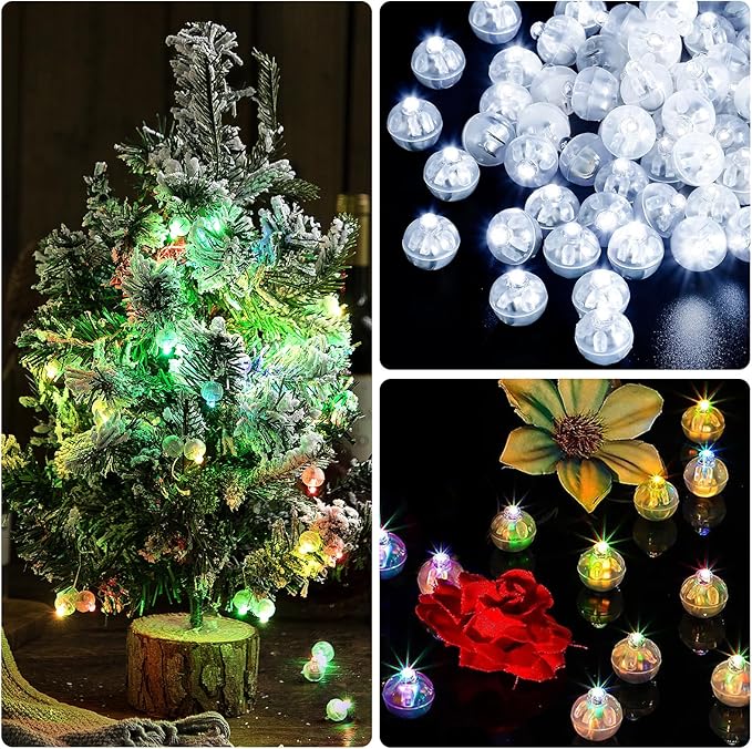 100pcs Balloon Lights,Round LED Ball Lamp for Latex Balloon Paper Lantern Party Wedding Festival Christmas Halloween Decorative,Long Standby Time Waterpro of Mini Light (White)