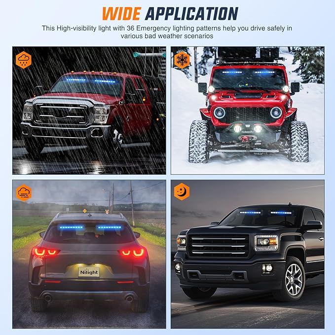 Nilight 162 LED Traffic Advisor Strobe Light Bar 2-in-1 Blue White Emergency Warning Hazard Lights with Controller 4 Switchable Color 36 Flash Pattern for Trucks Cars Tow Plow Construction Vehicles