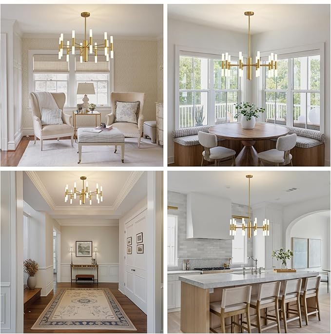 Modern Gold Chandelier 20-Light, Luxury Round Sputnik Chandeliers with Acrylic Shades, 26.7" Candle Chandelier for Dining Room, High Ceilings, Living Room, Foyer, Entryway, G9 Base