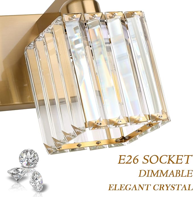 Aipsun Bathroom Vanity Light Fixtures Crystal Vanity Lighting Fixtures Brass 3 Light Bathroom Lighting (Exclude Bulb)
