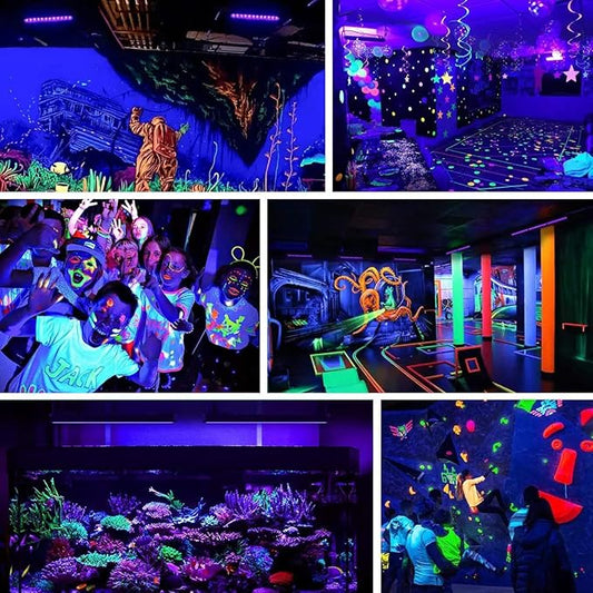 YANYCN 4 Pack 100W LED Black Lights, Blacklight Flood Light with Plug and Switch, 120VAC IP66 Waterproof Blacklight for Halloween Party, Glow in The Dark, Stage Light, Body Paint, Neon Glow