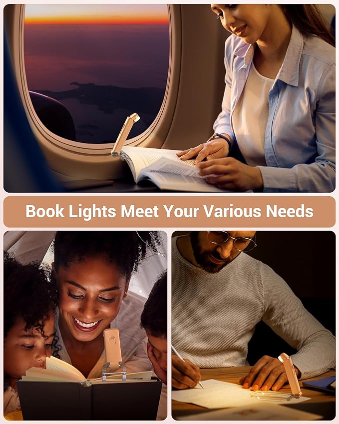 DEWENWILS USB Rechargeable Book Light for Reading in Bed, Clip-on LED Reading Lamps Portable Bookmark Lights for Kids, Book Lovers, Warm White, Brightness Adjustable for Eye Protection (Mocha)