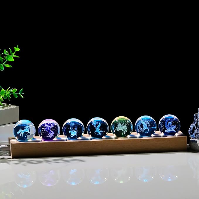 Qianwei 3D Crystal Ball Unicorn Gifts for Women Men - 7pcs Unicorn Decor Glass Figurines Statue Stuff for Room Decorations Birthday for Lovers Keepsake Paperweight