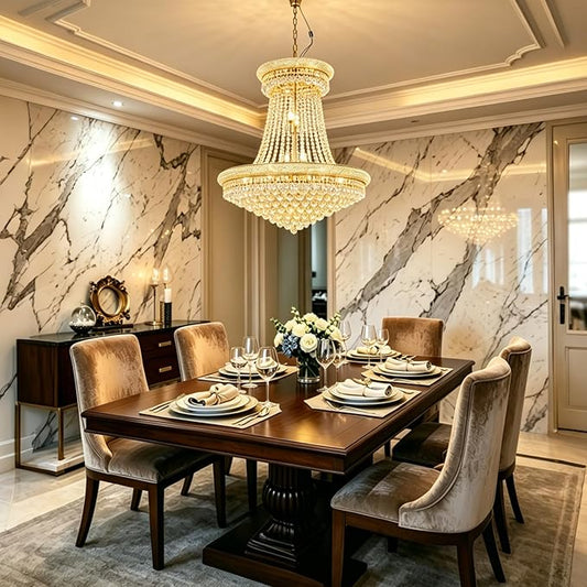 Luxury Gold Crystal Chandelier 20-Light, Empire Crystal Chandelier Light Fixture Ceiling Haning Chandelier Crystal Pendant Light for Living Room Dinning Room Stair (32in-20 Lights, Gold)