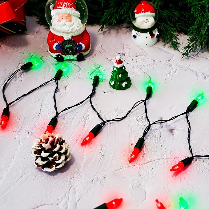 RECESKY 2 Pack Christmas String Lights with Built-in Timer - Total 100 LED 36ft Fairy Battery String Lights - Mini Lighting for Wedding Festival Roofline Porch Christmas Eve Decorations - Red Green