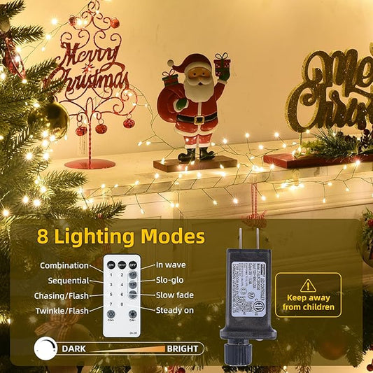 Fairy Lights Plug in 195Ft 3000LED Warm Christmas Garland Lights with Timer Remote Waterproof Firecracker Twinkle Cluster String Light for Bedroom Wreath Party Wreath Tree Decor Green Wire