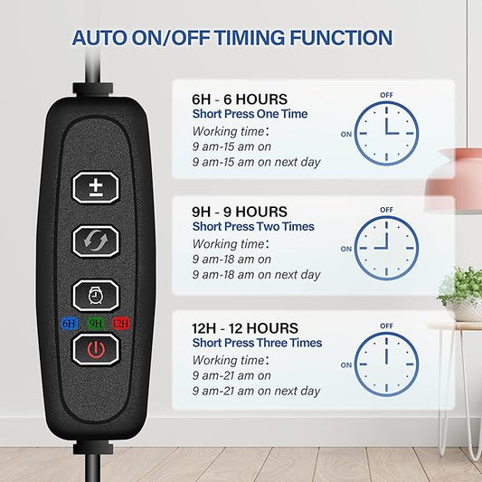 iPower Plant Grow Light, 6000K Full Spectrum Clip LED Growing Lamp for Indoor Plants, Automatic Timer & 10 Dimmable Levels, 1 Tube
