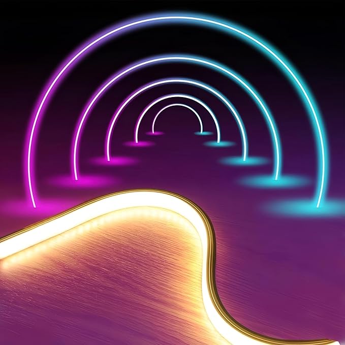 Silicone LED Channel System, 16.4Ft/5M Through Free White 10x10mm DIY LED Neon Rope Light IP67 Waterproof Tube for 5mm Strip Lights Installation for Indoor Outdoor Ambient Decor