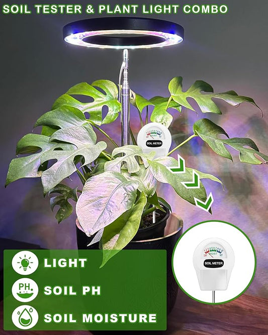 yadoker Plant Grow Light, LED Growing Light Full Spectrum for Indoor Plants, Paired with a Soil Tester,Height Adjustable, Automatic Timer, 5V Low Safe Voltage,Idea for Large Plant Light