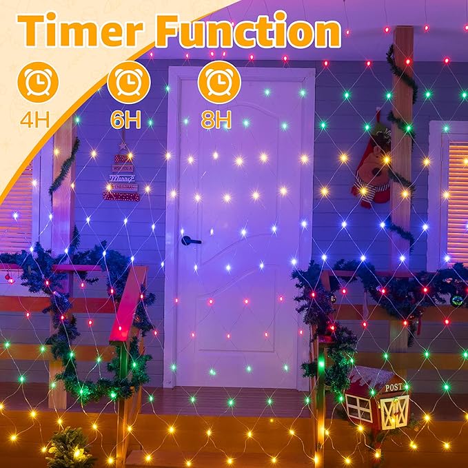 Ollny Net Lights Outdoor Mesh Light 10x7ft, 210LED Connectable Christmas Net Lights with 8 Modes, IP67 Waterproof Bush Light for Tree Wall Ceiling Outside Decorations, Multicolor