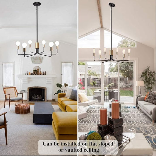 ETONIMERR Black Gold Chandelier Light Fixture 6-Light, Modern Chandelier for Dining Room Light Fixture Industrial Pendant Light for Kitchen Island Living Room Bedroom Foyer
