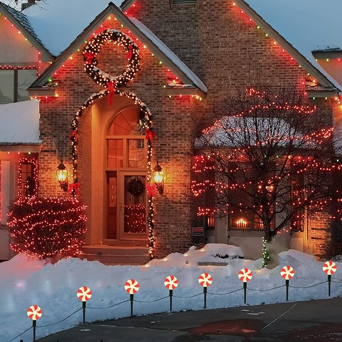 Abeja C9 Christmas Candy String Lights, 14FT Christmas Pathway Lights Plug in with 8 LED Candy Bulb, Pathway Lights Outdoor for Patio, Yard, Garden, Lawn Decoration-2 Sets