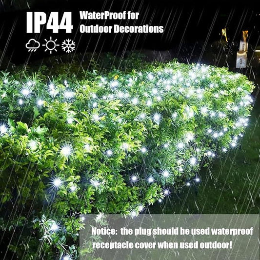 White Christmas Net Lights Outdoor 5ft x 6ft Connectable, 120Led 8 Modes Waterproof Black Wire 29V Plug in Mesh Net Christmas Lights for Garden,Yard, Bushes, Trunk, Xmas Tree Decor (Cool White)