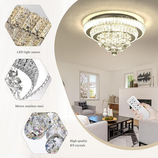 COCOSTAR 20" Crystal Chandeliers, Flush Mount Chandelier LED Ceiling Light, Modern Crystal Raindrop Chandeliers for Dining Room, Living Room, Bedroom