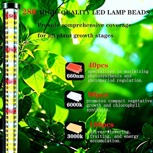 Vertical Grow Lights for Indoor Plants Full Spectrum 36W, 57 Inch Plant Lights for Seed Starting with Timer and 10 Level Dimmable Standing Plant Growing Lamp for Greenhouse with Hanging Accessories