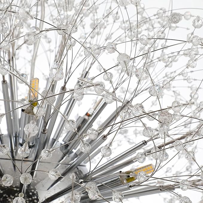 Modern Sputnik Chandelier, 24 Lights Large Firework Crystal Chandelier, Chrome Dandelion High Ceiling Light Fixture for Foyer Hallway Entryway Living Room