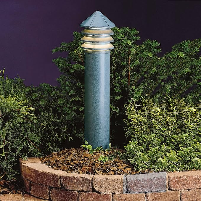 Kichler 15205MST Three Tier 1-Light 120-Volt Path & Spread Light, Textured Midnight Spruce with Molded Ribbed Diffuser of Clear UV Stabilizing High Impact Resistant Polycarbonate