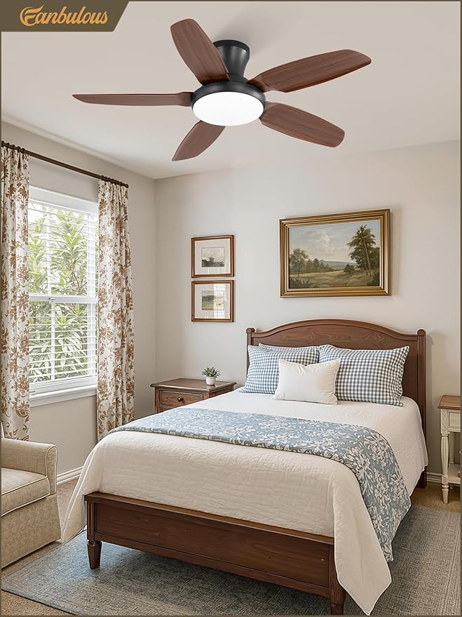 Fanbulous Ceiling Fans with Lights, 42 inch Low Profile Flush Mount Ceiling Fan with Remote/APP Control,Black Modern Ceiling Fan with LED Light for Bedroom Indoor Outdoor-LED Dimmable, 3CCT, 6 Speeds