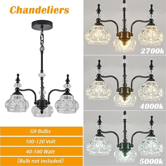 Modern 3-Light Chandeliers Black Kitchen Island Pendant Light for Farmhouse Living Room Bedroom Hotel