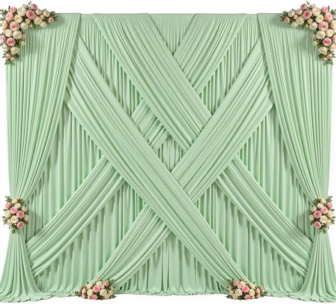 10ft x 10ft Sage Green Backdrop Curtain for Wedding Baby Shower Wrinkle Free Backdrop Drapes Panels for Parties Bridal Shower Birthday Photo Photography Polyester Fabric Background Decoration