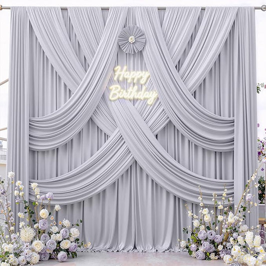 10 ft x 10 ft Wrinkle Free Silver Backdrop Curtain for Parties, Polyester Silver Grey Backdrop Drapes 2 Panels 5x10ft for Baby Shower Photoshoot Engagement Wedding Birthday Photography Background