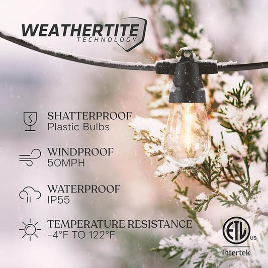 Brightech Solar String Lights with 48 Hanging Edison Bulbs and Brightness Controls with Remote 7W-104 3000K