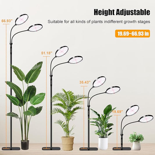 Plant Light for Indoor Plants, Red &White Light Full Spectrum Grow Lamp with Height Adjustable and Stand for Growing Large Tall Plants, Floor LED Grow Lamp with 4/8/12/18 Hour Timer &10 Dimming