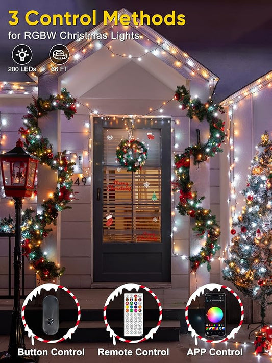Guhope Smart Color Changing Christmas Lights, 66FT 200 LED RGB Christmas String Lights with App & Remote Control, Waterproof Christmas Tree Lights for Outdoor Indoor Party Decor