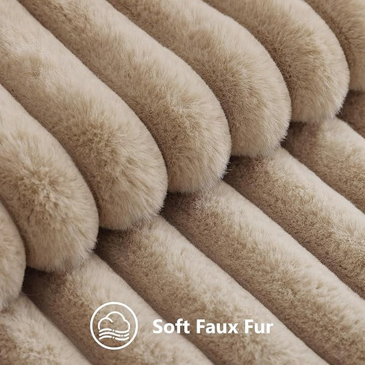 decorUhome Cozy Faux Fur Throw Pillow Covers 18x18 Set of 2 Decorative Soft Plush Striped Modern Farmhouse Boho Couch Pillow Cases with Velvet Back for Sofa Bed Living Room, Khaki Brown
